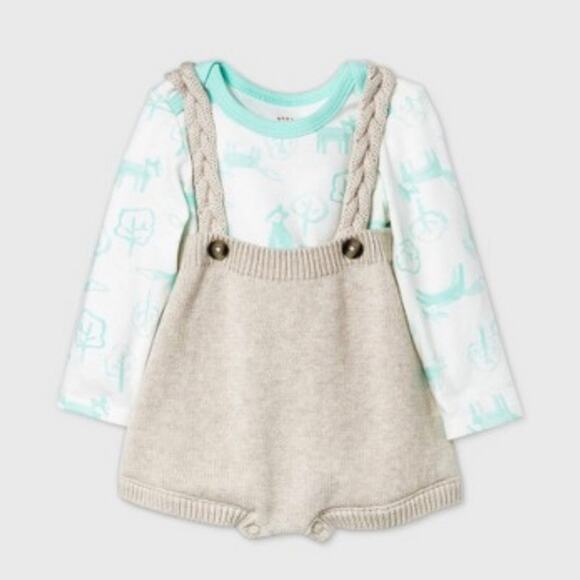 NEW Baby Cat & Jacket Knit Sweater 18M Romper Oatmeal Neutral Cottage Core - Picture 1 of 5